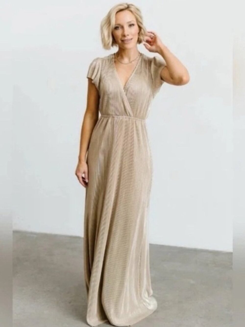 BALTIC BORN Women’s Gold Athena Pleated Maxi Dress Size XS